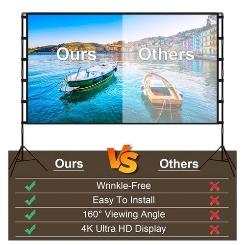 100inch/120inch Options Projector Screen With Stand 16:9 4K HD Rear Front Wrinkle-Free Portable And Foldable Movie Screen With Carry Bag For Indoor Outdoor Home Theater Backyard Cinema